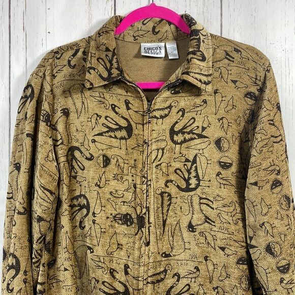 Vintage Chicos Abstract Print Zip Front Shirt Jacket Artsy Boho Lagenlook Earthy - Picture 7 of 13